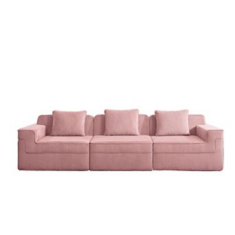 Modular 3 Seat Boneless Sofa, Corduroy Fabric, Spacious for Living Room Bedroom, No Assembly Needed