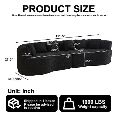 111.5" Curved Sectional Sofa with 6 Pillows and Chenille Fabric,4-Seater for Living Room,No Assembly