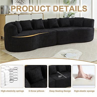 111.5" Curved Sectional Sofa with 6 Pillows and Chenille Fabric,4-Seater for Living Room,No Assembly
