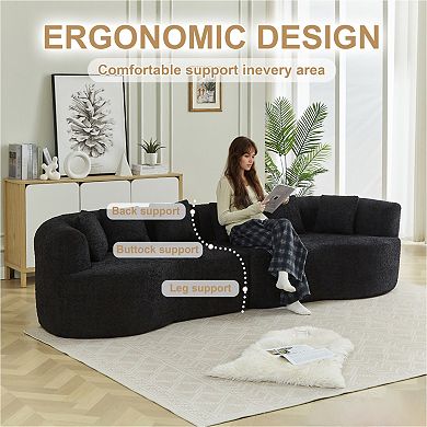 111.5" Curved Sectional Sofa with 6 Pillows and Chenille Fabric,4-Seater for Living Room,No Assembly