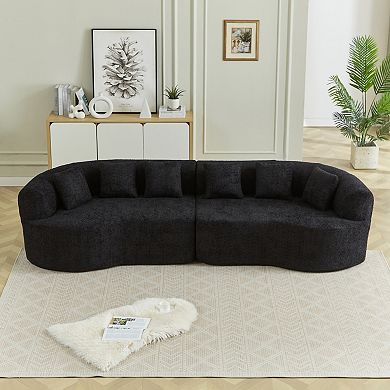 111.5" Curved Sectional Sofa with 6 Pillows and Chenille Fabric,4-Seater for Living Room,No Assembly