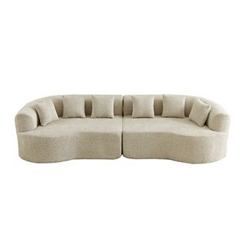 111.5" Curved Sectional Sofa with 6 Pillows and Chenille Fabric,4-Seater for Living Room,No Assembly