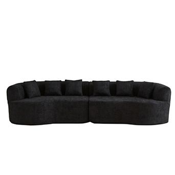 111.5" Curved Sectional Sofa with 6 Pillows and Chenille Fabric,4-Seater for Living Room,No Assembly