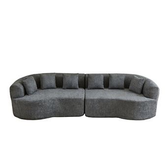 111.5" Curved Sectional Sofa with 6 Pillows and Chenille Fabric,4-Seater for Living Room,No Assembly