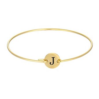 Adornia Tarnish Resistant 18k Gold Flash Plated Engraved Initial Disc Cuff Bracelet