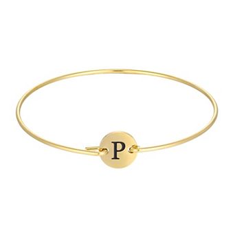 Adornia Tarnish Resistant 18k Gold Flash Plated Engraved Initial Disc Cuff Bracelet