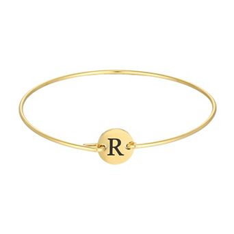 Adornia Tarnish Resistant 18k Gold Flash Plated Engraved Initial Disc Cuff Bracelet