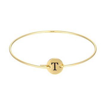 Adornia Tarnish Resistant 18k Gold Flash Plated Engraved Initial Disc Cuff Bracelet