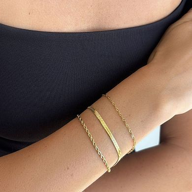Adornia Tarnish Resistant 18k Gold Flash Plated 3-Piece Chain Bracelet Set