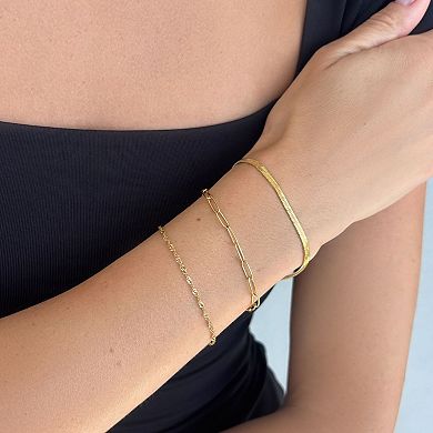Adornia Tarnish Resistant 18k Gold Flash Plated 3-Piece Multi Chain Bracelet Set