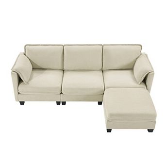 93-inch L-Shaped 3-Seater Sofa, Cotton-Linen Brushed Fabric,Storage Armrest, for Living Room Office