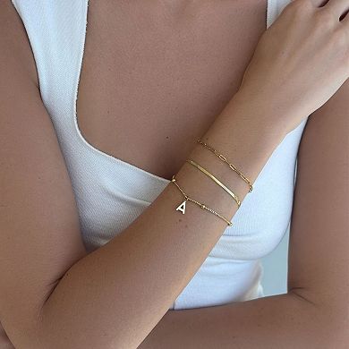 Adornia Tarnish Resistant 18k Gold Flash Plated 3-Piece Chain Bracelet Set with Initial Charm
