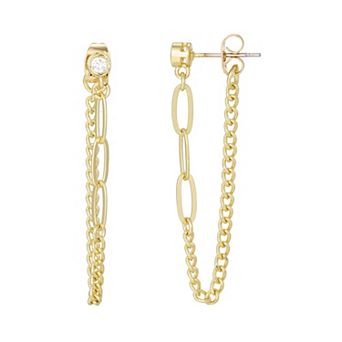 Adornia 14k Gold Flash Plated Cubic Zirconia Paperclip Wrap Around Chain Earrings