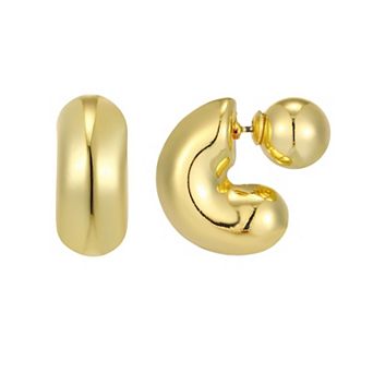 Adornia 14k Gold Flash Plated Chubby Hoop & Magnetic Ball Back Earrings