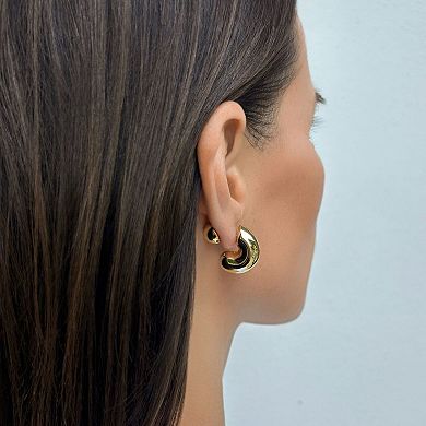 Adornia 14k Gold Flash Plated Chubby Hoop & Magnetic Ball Back Earrings