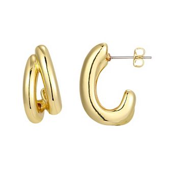 Adornia 14k Gold Flash Plated Double Hoop Earrings