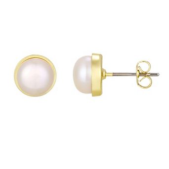 Adornia 14k Gold Flash Plated Freshwater Cultured Pearl Button Stud Earrings