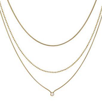 Adornia Tarnish Resistant 18k Gold Flash Plated 3 pc Connected Necklaces Set