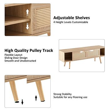 55.12" Coffee Table with Double Sliding Doors, Adjustable Shelf & Solid Legs for Living Room Office