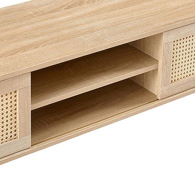 55.12" Coffee Table with Double Sliding Doors, Adjustable Shelf & Solid Legs for Living Room Office