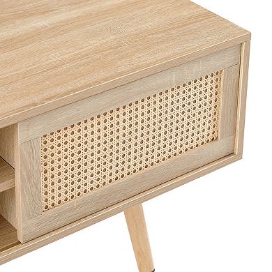 55.12" Coffee Table with Double Sliding Doors, Adjustable Shelf & Solid Legs for Living Room Office