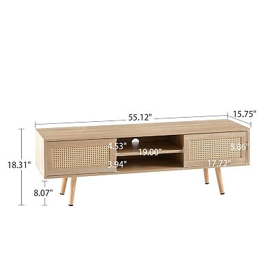 55.12" Coffee Table with Double Sliding Doors, Adjustable Shelf & Solid Legs for Living Room Office