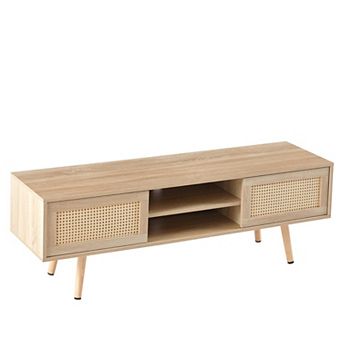 55.12" Coffee Table with Double Sliding Doors, Adjustable Shelf & Solid Legs for Living Room Office