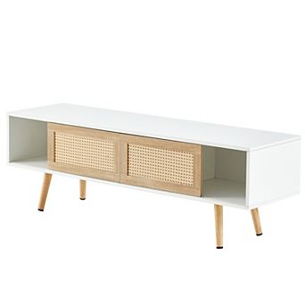 55.12" Coffee Table with Double Sliding Doors, Adjustable Shelf & Solid Legs for Living Room Office