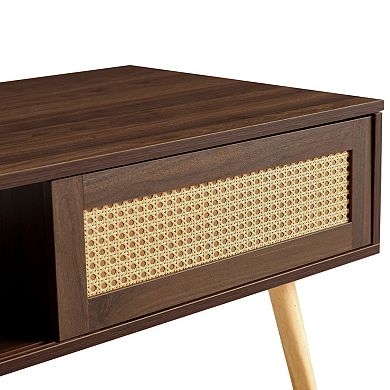41.34" Coffee Table with Sliding Storage Door & Solid Wood Legs, Modern for Living Room/Office