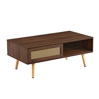 41.34" Coffee Table with Sliding Storage Door & Solid Wood Legs, Modern for Living Room/Office