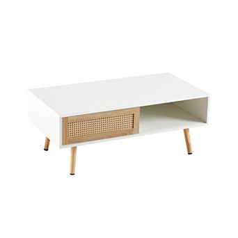 41.34" Coffee Table with Sliding Storage Door & Solid Wood Legs, Modern for Living Room/Office