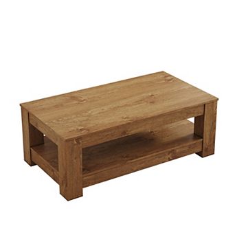 Natural Wood Coffee Table, Double-Layer Storage,250lb Load Capacity Industrial Style for Living Room