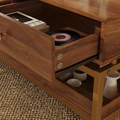 39.4" Modern Coffee Table with 2 Drawers & Open Shelf, for Living Room Apartment