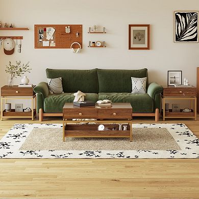 39.4" Modern Coffee Table with 2 Drawers & Open Shelf, for Living Room Apartment
