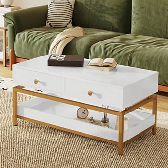 39.4" Modern Coffee Table with 2 Drawers & Open Shelf, for Living Room Apartment