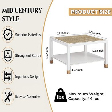 27.6" Coffee Table - Matte Steel Frame & Gold Mesh Glass Top for Living Room & Apartment