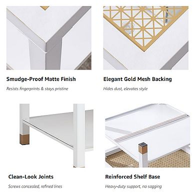 27.6" Coffee Table - Matte Steel Frame & Gold Mesh Glass Top for Living Room & Apartment