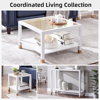 27.6" Coffee Table - Matte Steel Frame & Gold Mesh Glass Top for Living Room & Apartment