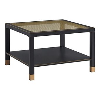 27.6" Coffee Table - Matte Steel Frame & Gold Mesh Glass Top for Living Room & Apartment