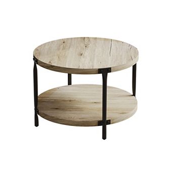 Round Coffee Table, Double-Layer with Open Storage, Easy Assembly for Living Room, Study, Home Users
