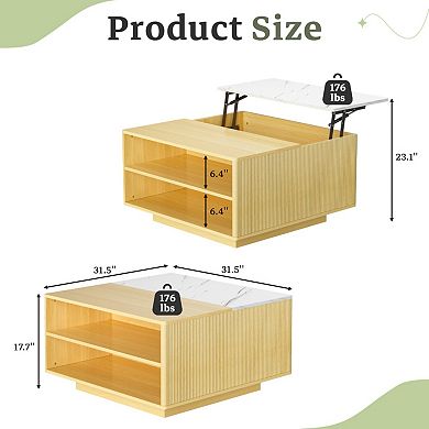 Lift Top Coffee Table with Storage, 31.5" Square for Living Room, Small Space