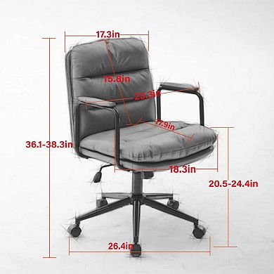 Ergonomic PU Leather Office Chair,Height Adjustable & 360° Swivel for Office,Study Bedroom