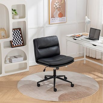 Height Adjustable Criss-Cross Chair, 360° Swivel Wide Seat PU Leather with Wheels,for Bedroom Office