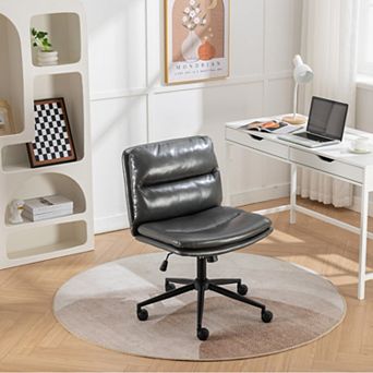 Height Adjustable Criss-Cross Chair, 360° Swivel Wide Seat PU Leather with Wheels,for Bedroom Office