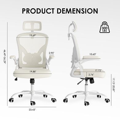Ergonomic Office Chair with Adjustable Lumbar & Headrest, Mesh Desk Chair for Office, Study