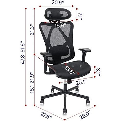 Ergonomic Mesh Office Chair with Adjustable Lumbar Support, Headrest & Armrest, for Home, Office