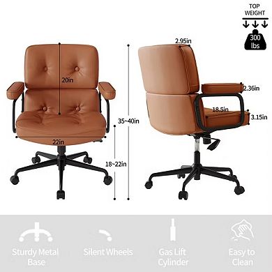 Ergonomic Office Chair, 350lbs Heavy Metal Base,Adjustable Height/Armrest,PU Leather for Home/Office