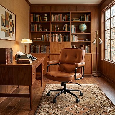Ergonomic Office Chair, 350lbs Heavy Metal Base,Adjustable Height/Armrest,PU Leather for Home/Office