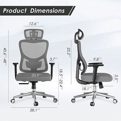 Ergonomic Mesh Office Chair with Adjustable Lumbar Support & Headrest, 3D Armrest for Office, Study