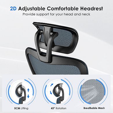 Ergonomic Mesh Office Chair with Adjustable Lumbar Support & Headrest, 3D Armrest for Office, Study
